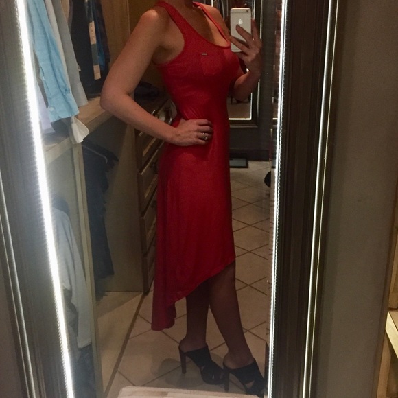 GUESS Racerback Highlow Crochet Dress in Coral - Picture 2 of 6